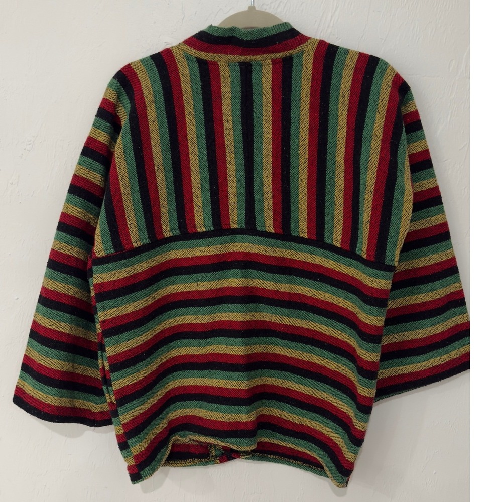 Kathmandu Imports Striped Cotton‎ Cardigan Jacket Red Green Yellow Black Nepal - Picture 4 of 7